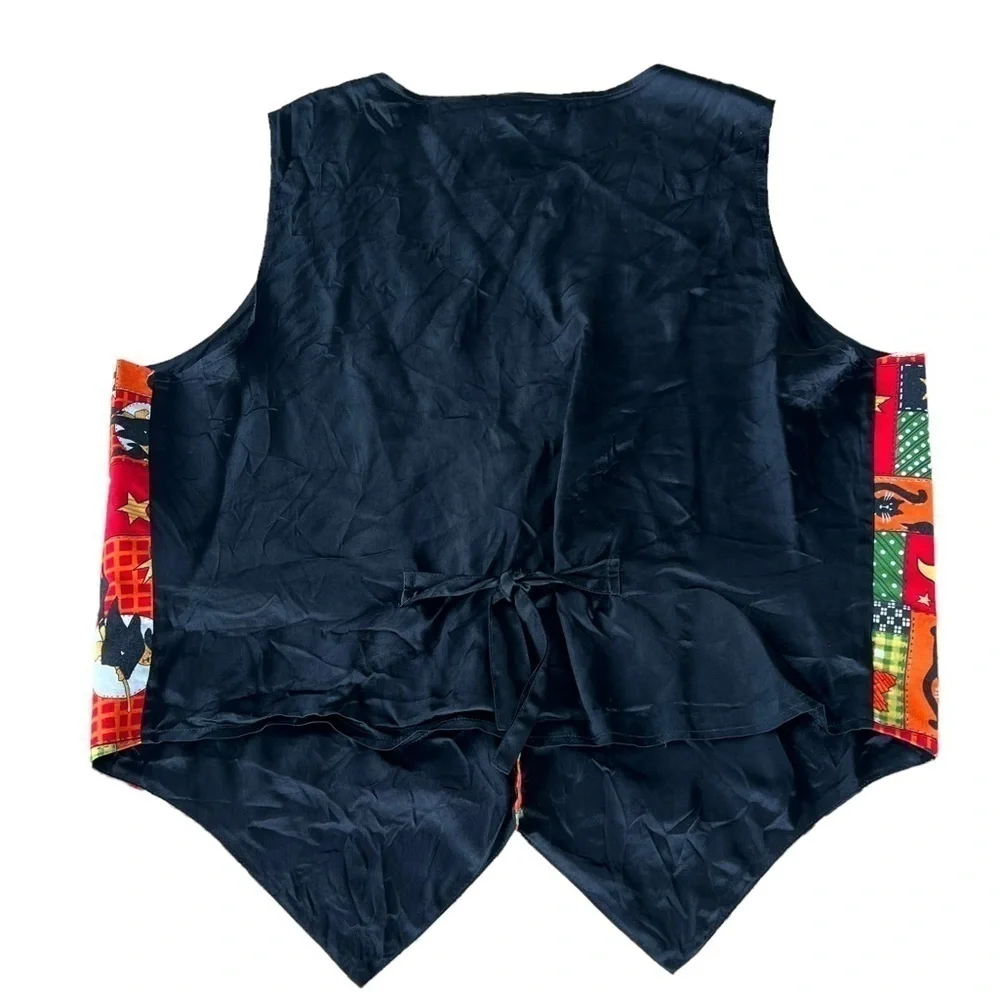 VTG Basic Editions Halloween Patchwork Vest Jack-O-Lantern Cats Witches XL GUC